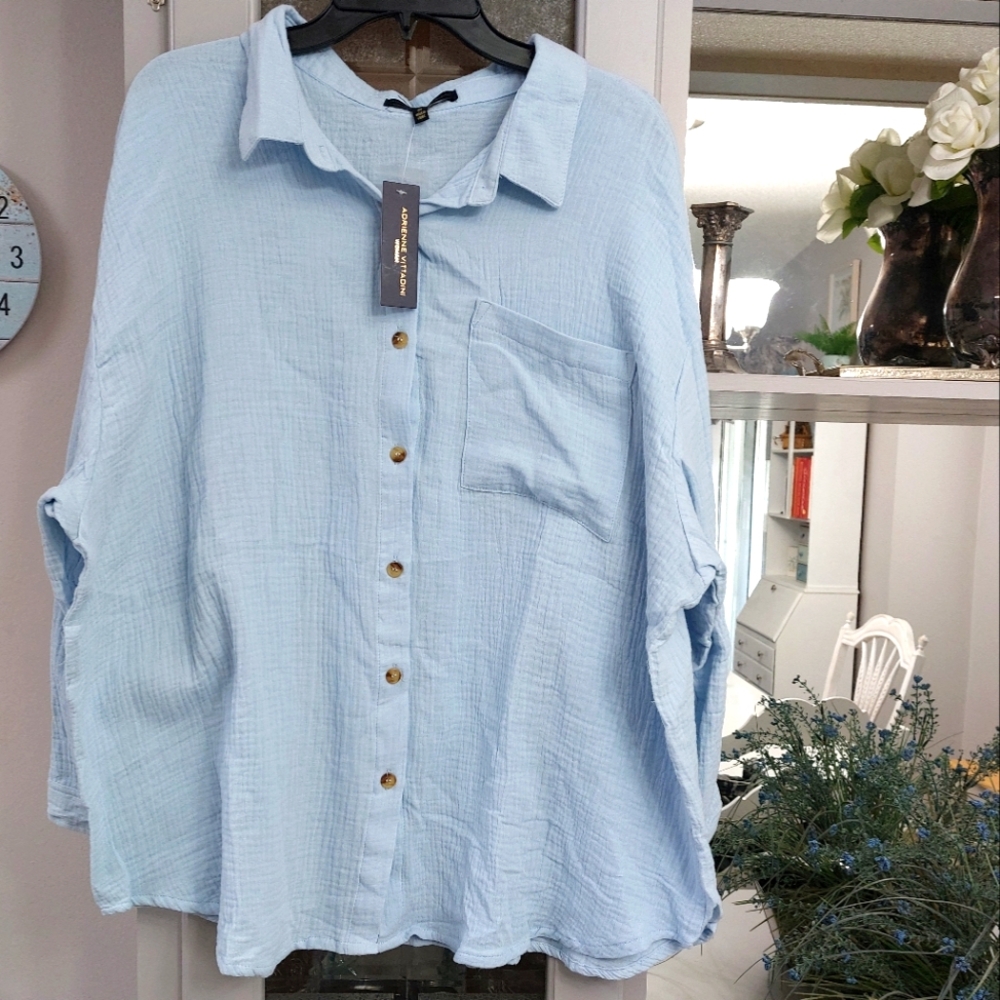 Light Blue Button-Up Women's Top